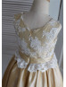 Ivory Lace Champagne Taffeta Knee Length Flower Girl Dress